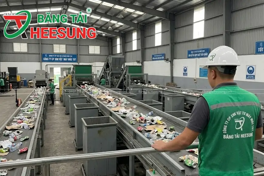 Băng tải cao su tải rác thải