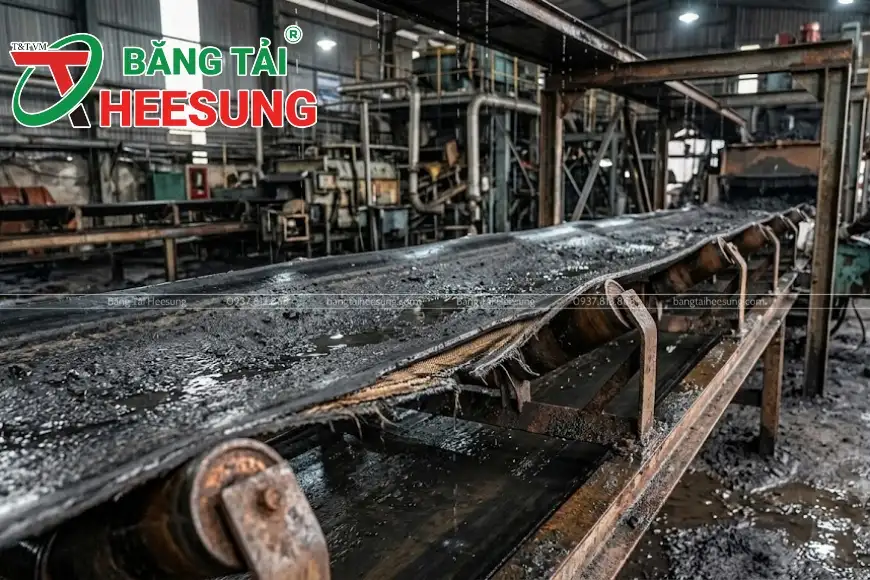 băng tải cao su bị ẩm ướt