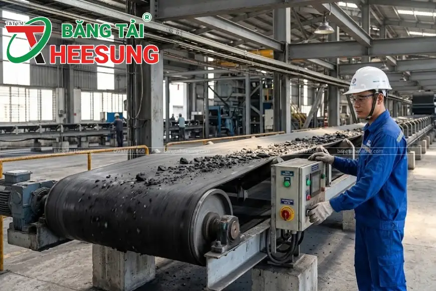 nhân viên vận hành băng tải