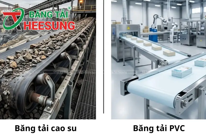 so sánh băng tải cao su và băng tải PVC