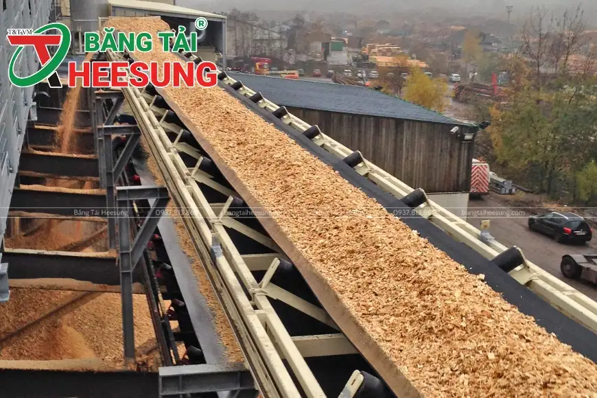 băng tải cao su chở dăm gỗ