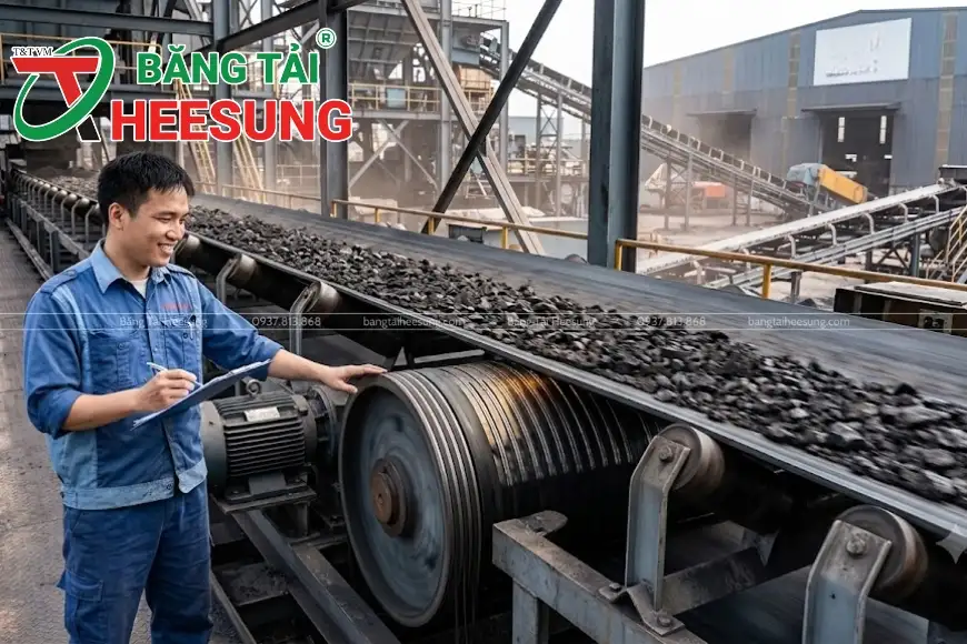 băng tải cao su lõi thép tải than đá