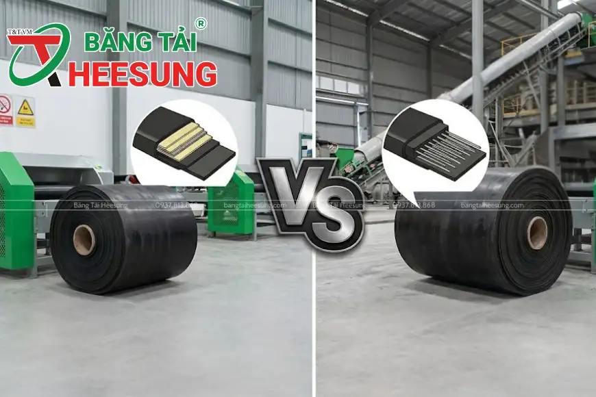 phân biệt băng tải lõi thép và băng tải bố vải